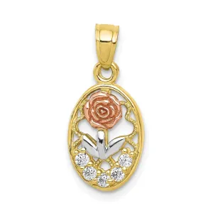 10K Two Tone Gold C.Z Rose Charm Pendant