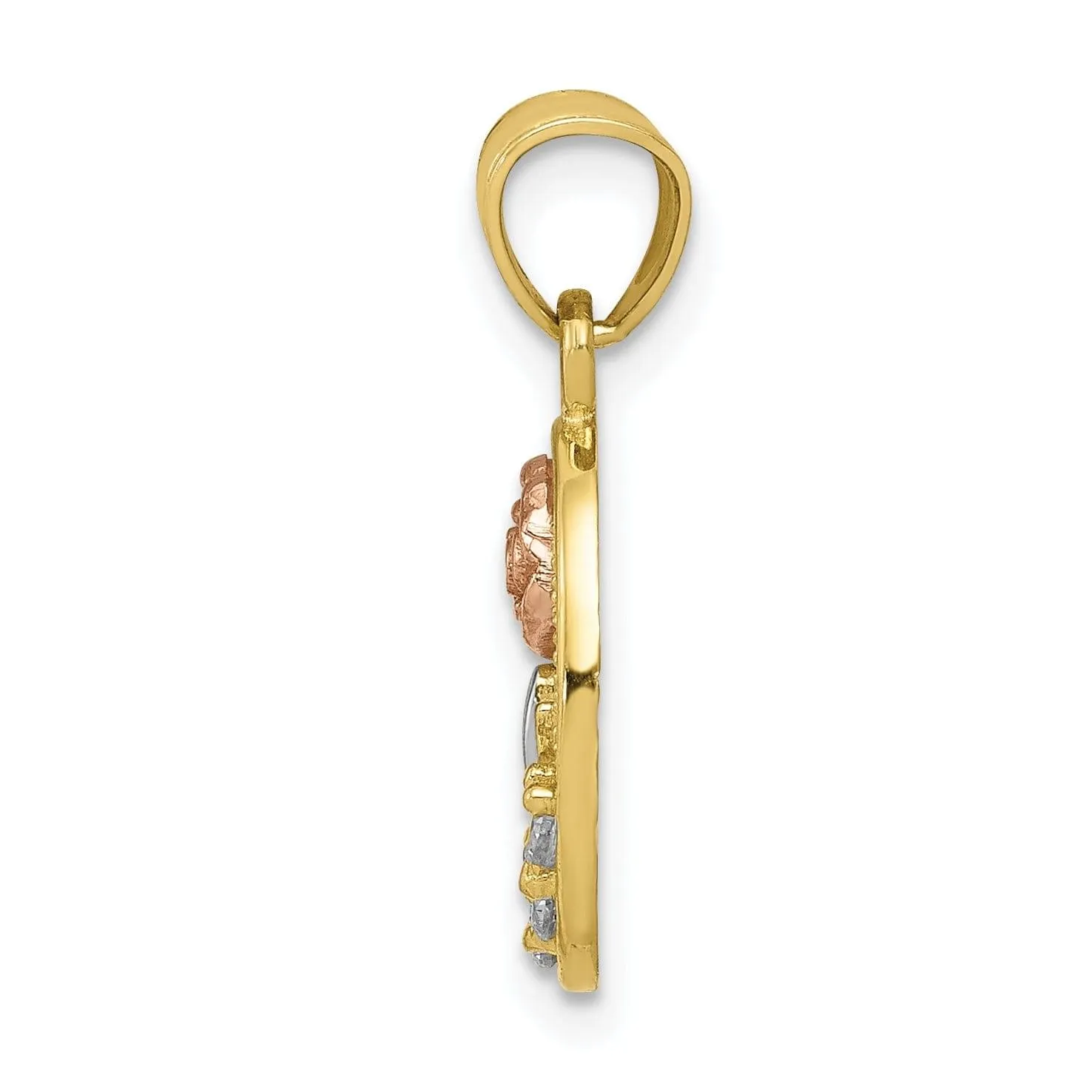 10K Two Tone Gold C.Z Rose Charm Pendant