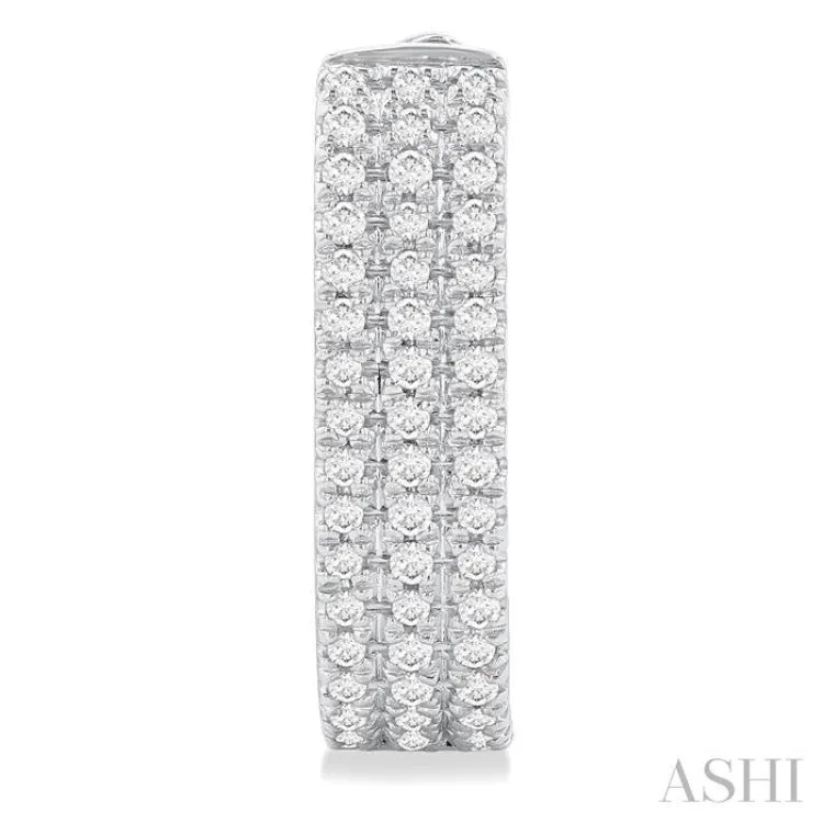 1/3 Ctw Triple Row Round Cut Diamond Hoop Earring in 10K White Gold