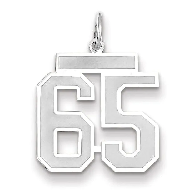 14k White Gold Satin Brush Finish Medium Size Number 65 Charm Pendant