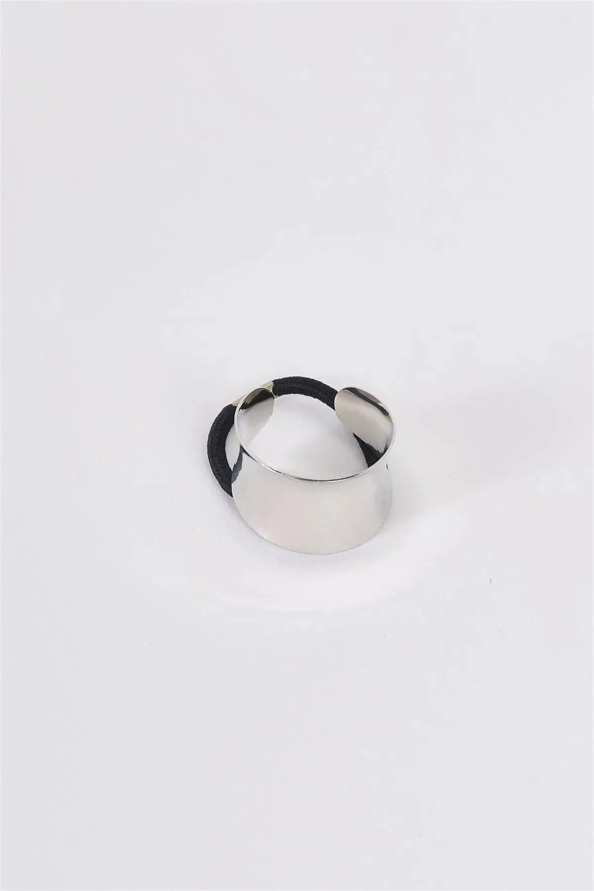 3pcs Silver Bent Open Cuff Metal Plate Elastic Hair Tie