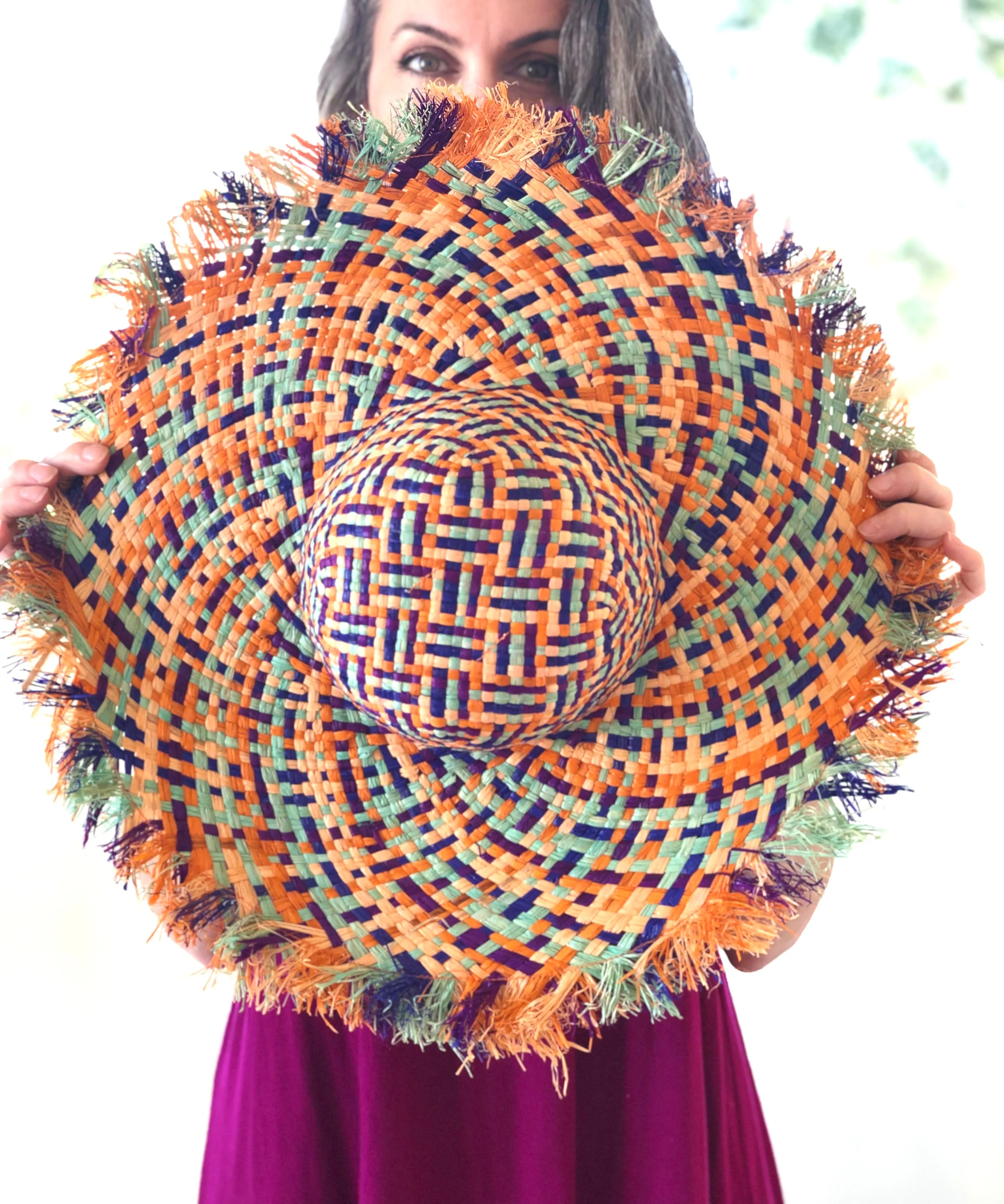 5" Brim Kat Straw Sun Hats with Raw Fringe Edge
