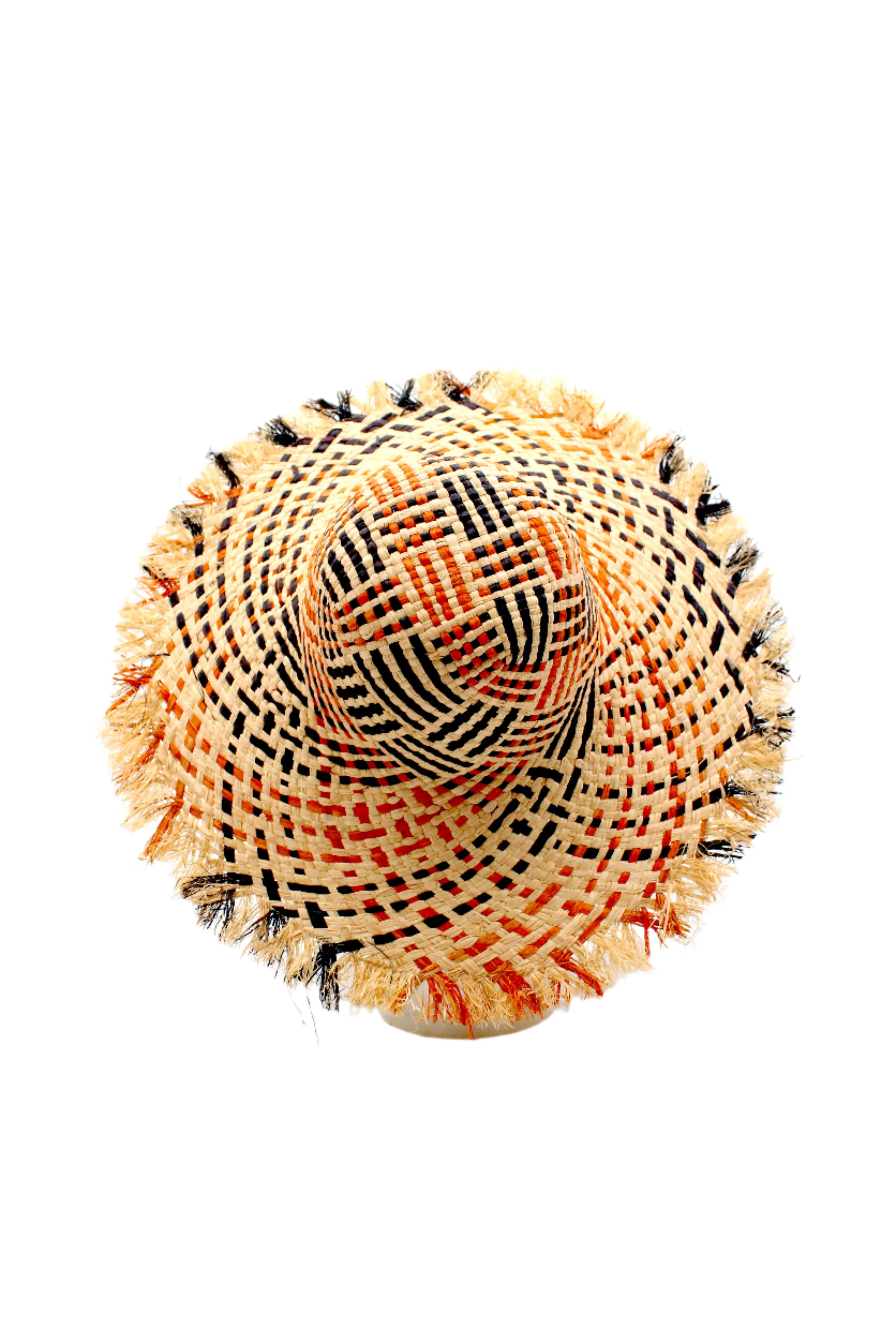 5" Brim Kat Straw Sun Hats with Raw Fringe Edge
