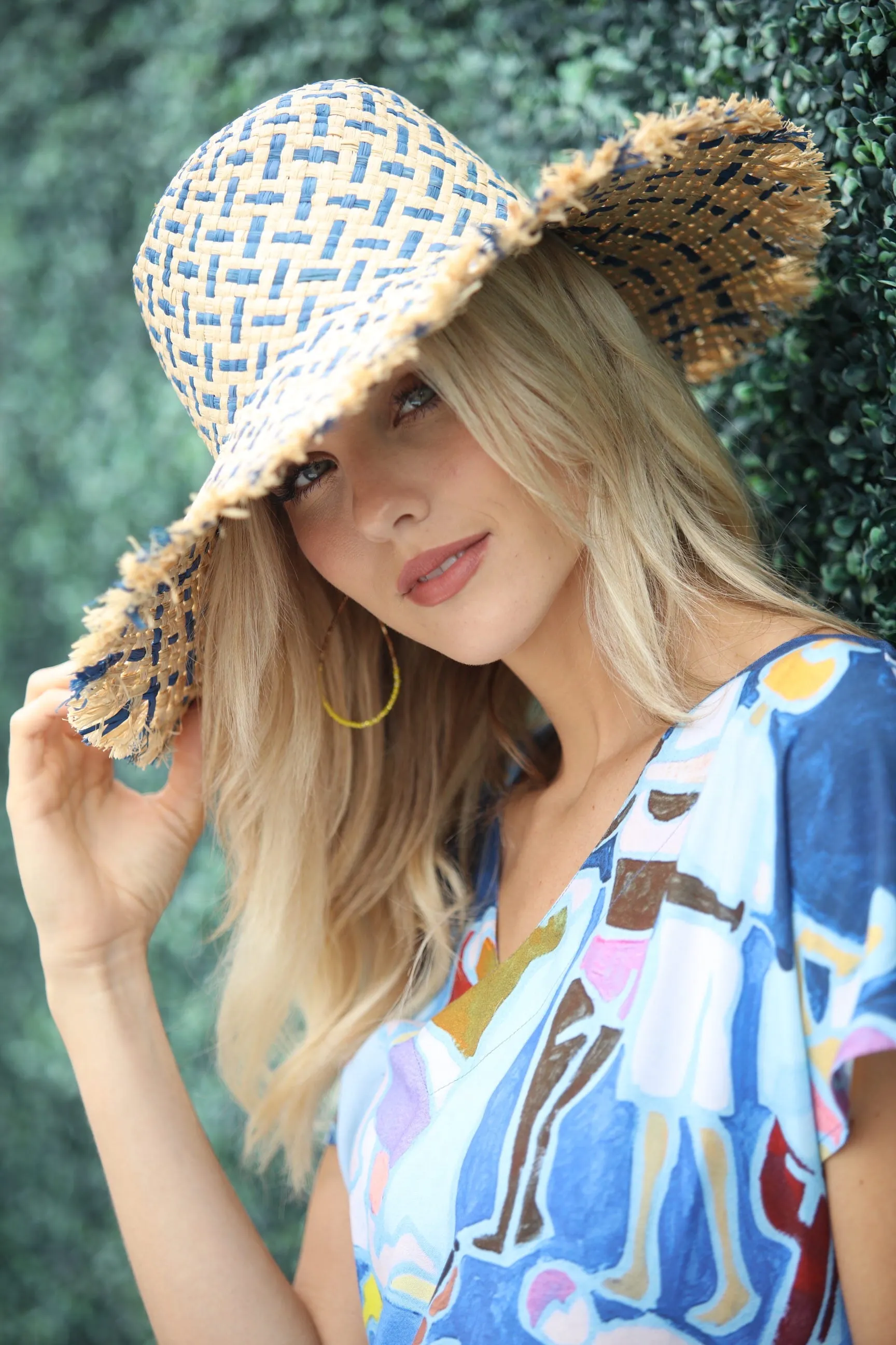 5" Brim Kat Straw Sun Hats with Raw Fringe Edge