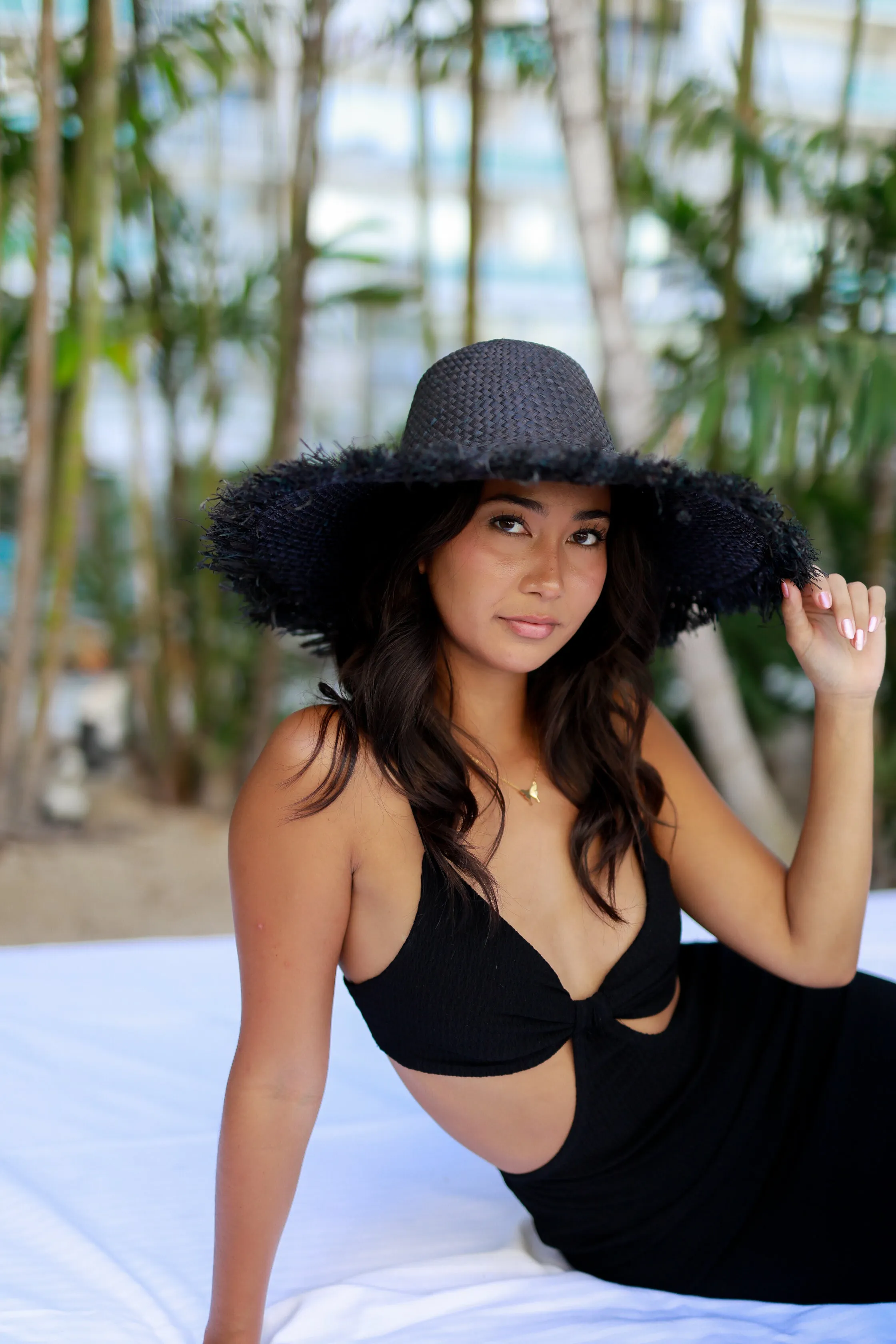 5" Brim Kat Straw Sun Hats with Raw Fringe Edge