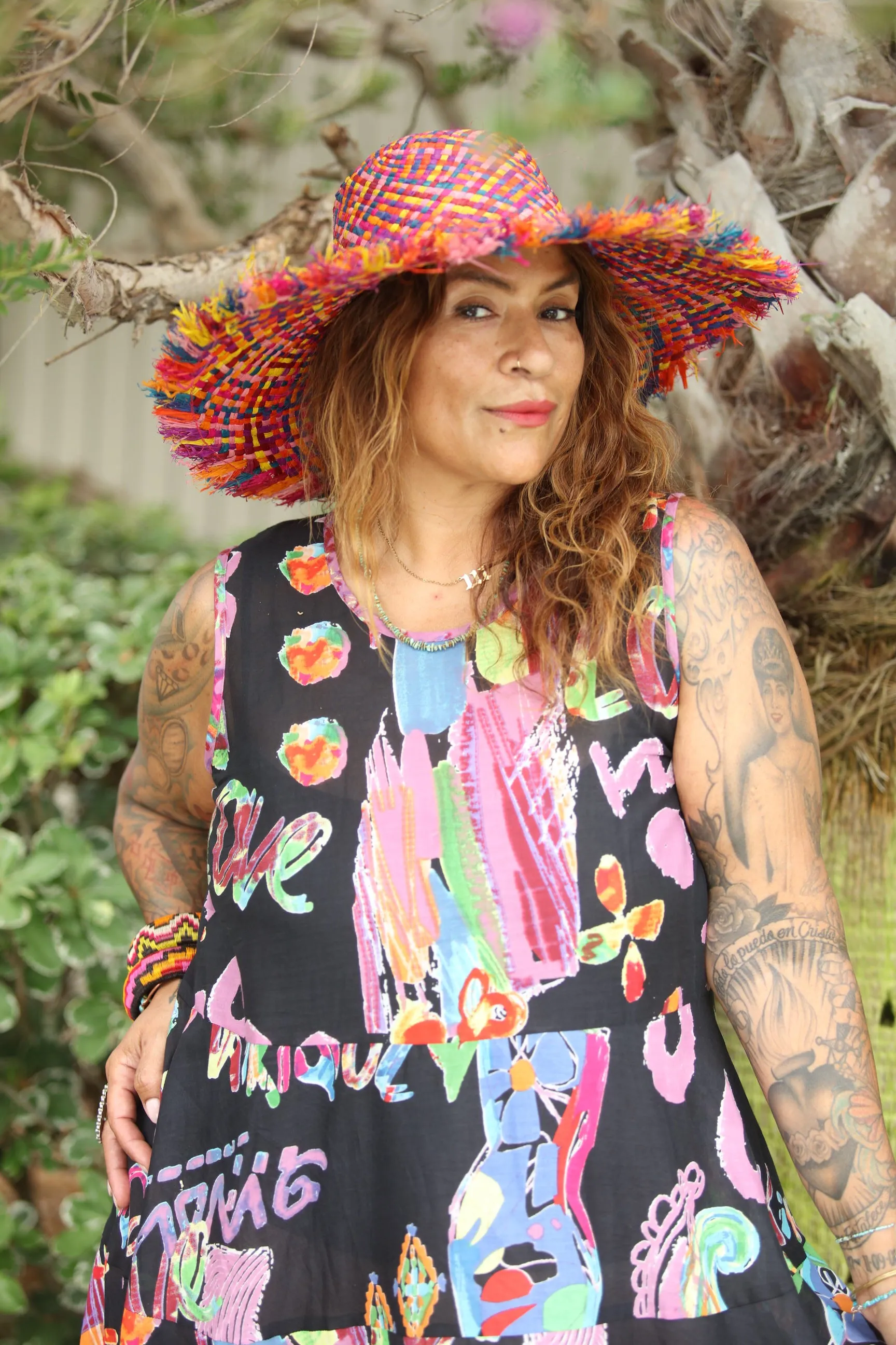 5" Brim Kat Straw Sun Hats with Raw Fringe Edge