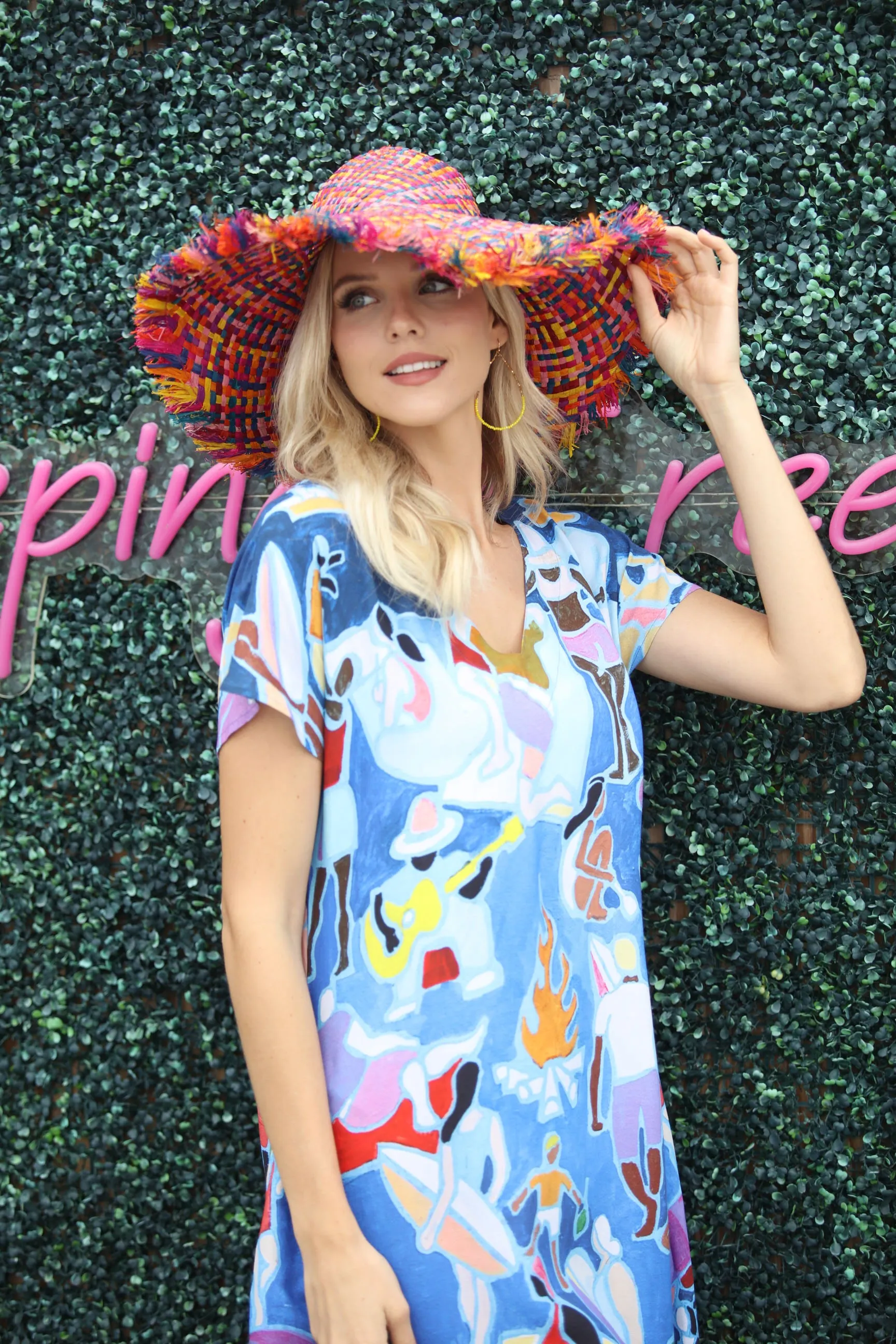 5" Brim Kat Straw Sun Hats with Raw Fringe Edge