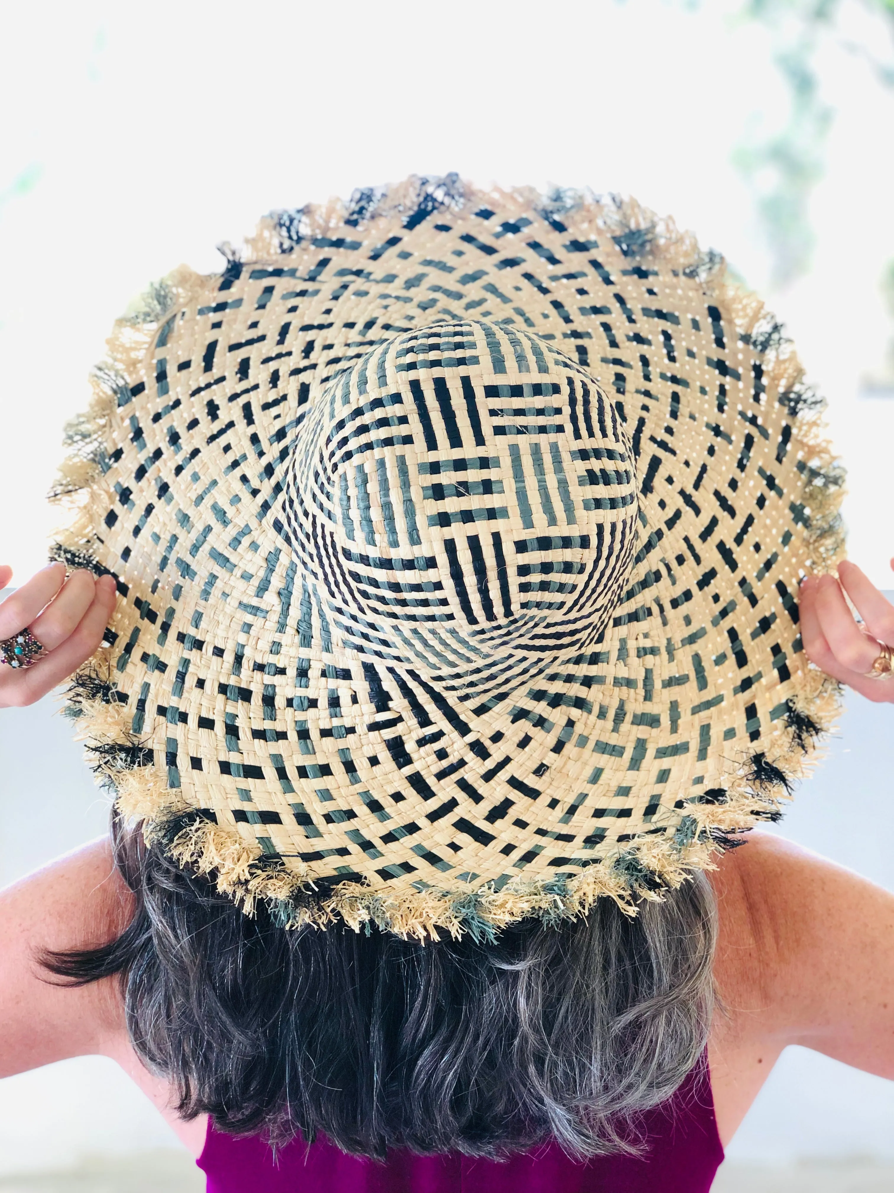 5" Brim Kat Straw Sun Hats with Raw Fringe Edge