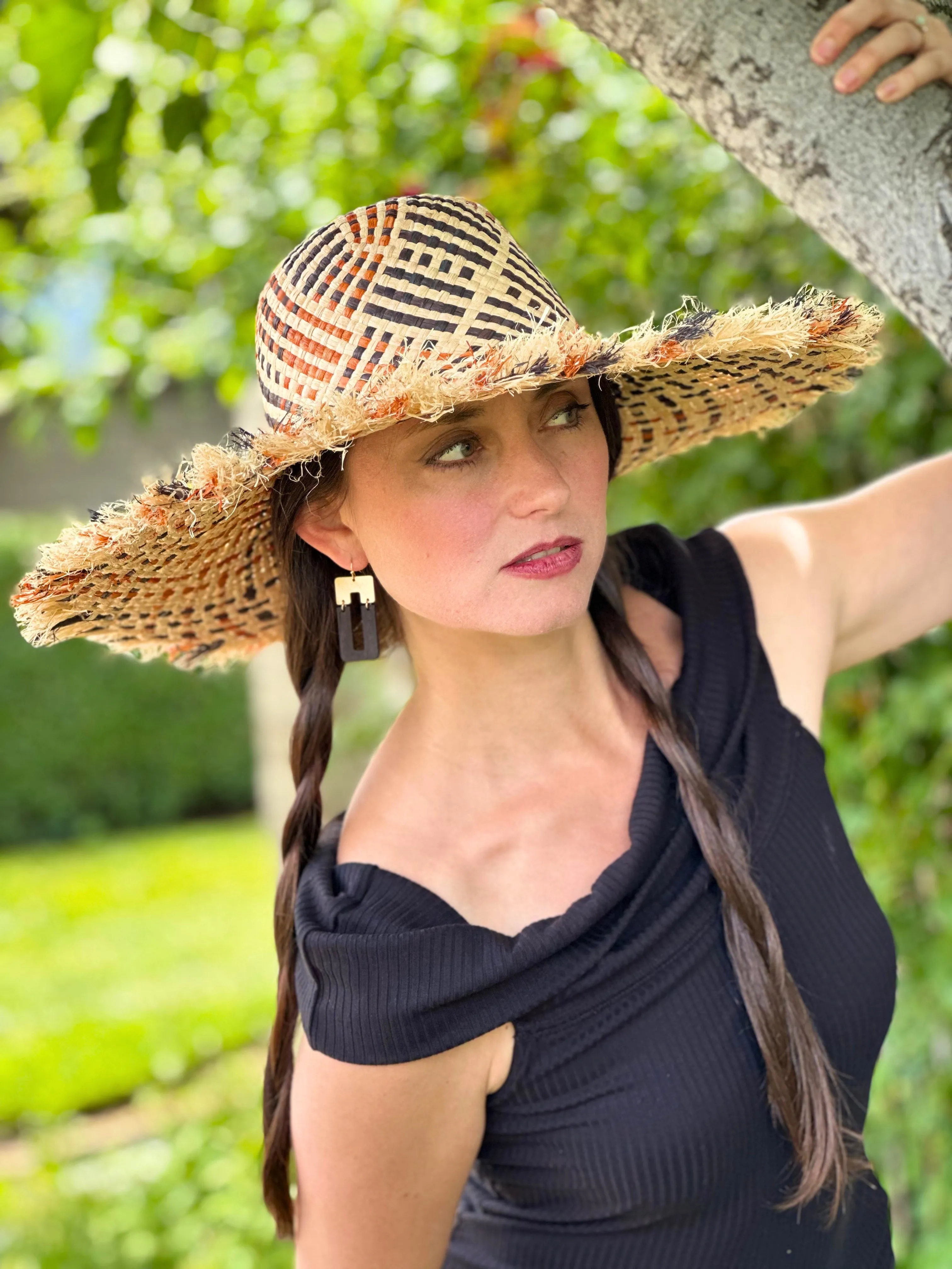 5" Brim Kat Straw Sun Hats with Raw Fringe Edge
