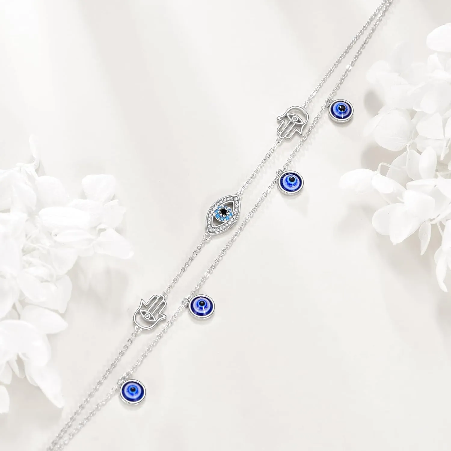 925 Sterling Silver Cat Butterfly Anklets Double Layered Chain for Birthday Women Ankle Bracelet Summer Beach Dainty Jewelry