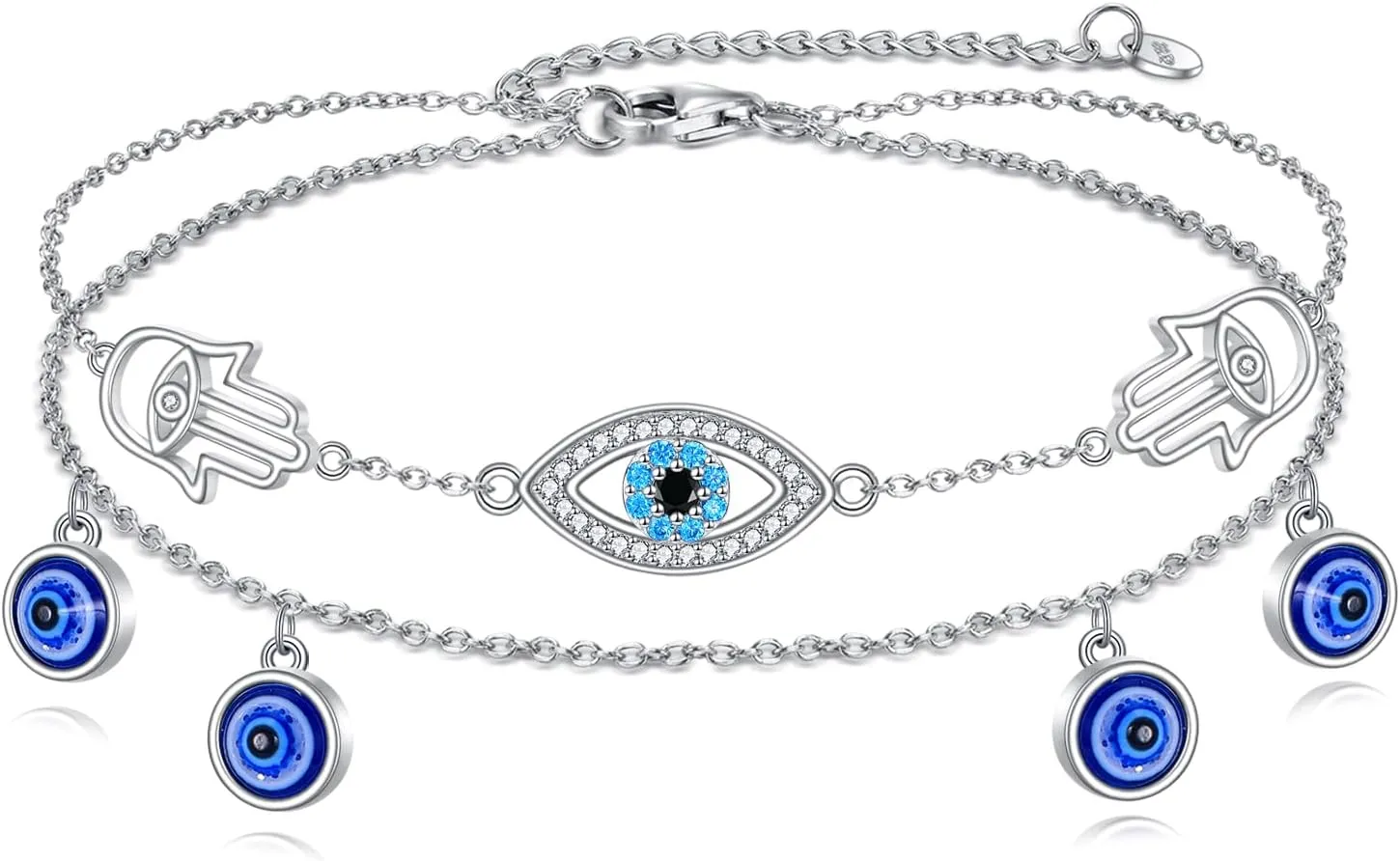 925 Sterling Silver Cat Butterfly Anklets Double Layered Chain for Birthday Women Ankle Bracelet Summer Beach Dainty Jewelry