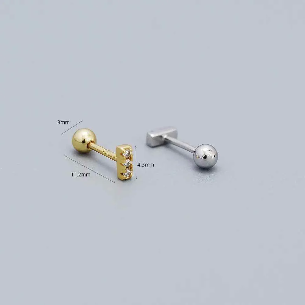 925 Sterling Silver Stud Earrings Charm Jewelry - Three Mini Zircon Stacked - YH0328