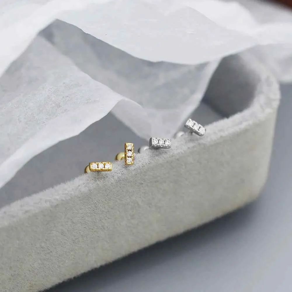 925 Sterling Silver Stud Earrings Charm Jewelry - Three Mini Zircon Stacked - YH0328