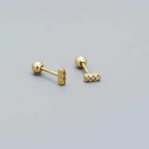 925 Sterling Silver Stud Earrings Charm Jewelry - Three Mini Zircon Stacked - YH0328