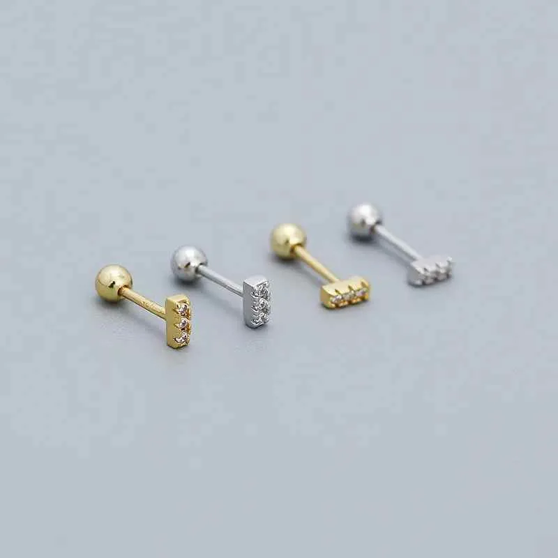 925 Sterling Silver Stud Earrings Charm Jewelry - Three Mini Zircon Stacked - YH0328