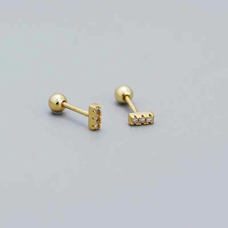 925 Sterling Silver Stud Earrings Charm Jewelry - Three Mini Zircon Stacked - YH0328