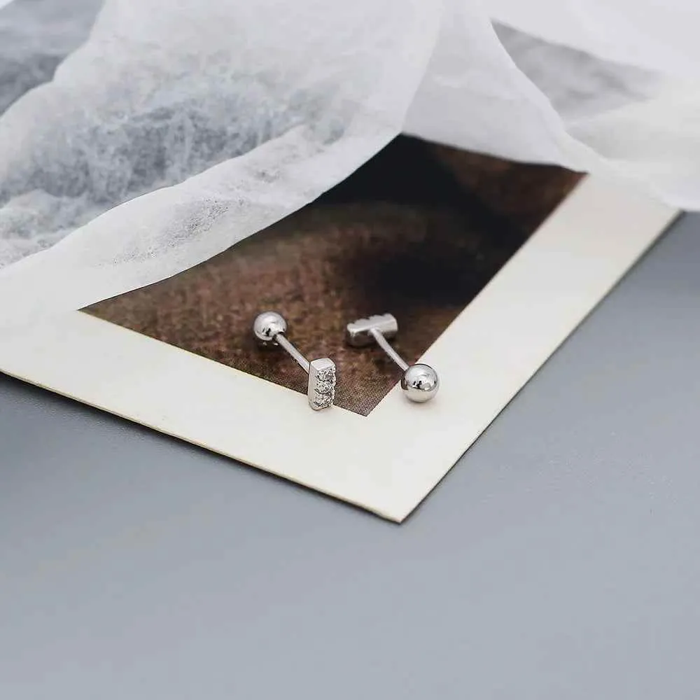 925 Sterling Silver Stud Earrings Charm Jewelry - Three Mini Zircon Stacked - YH0328