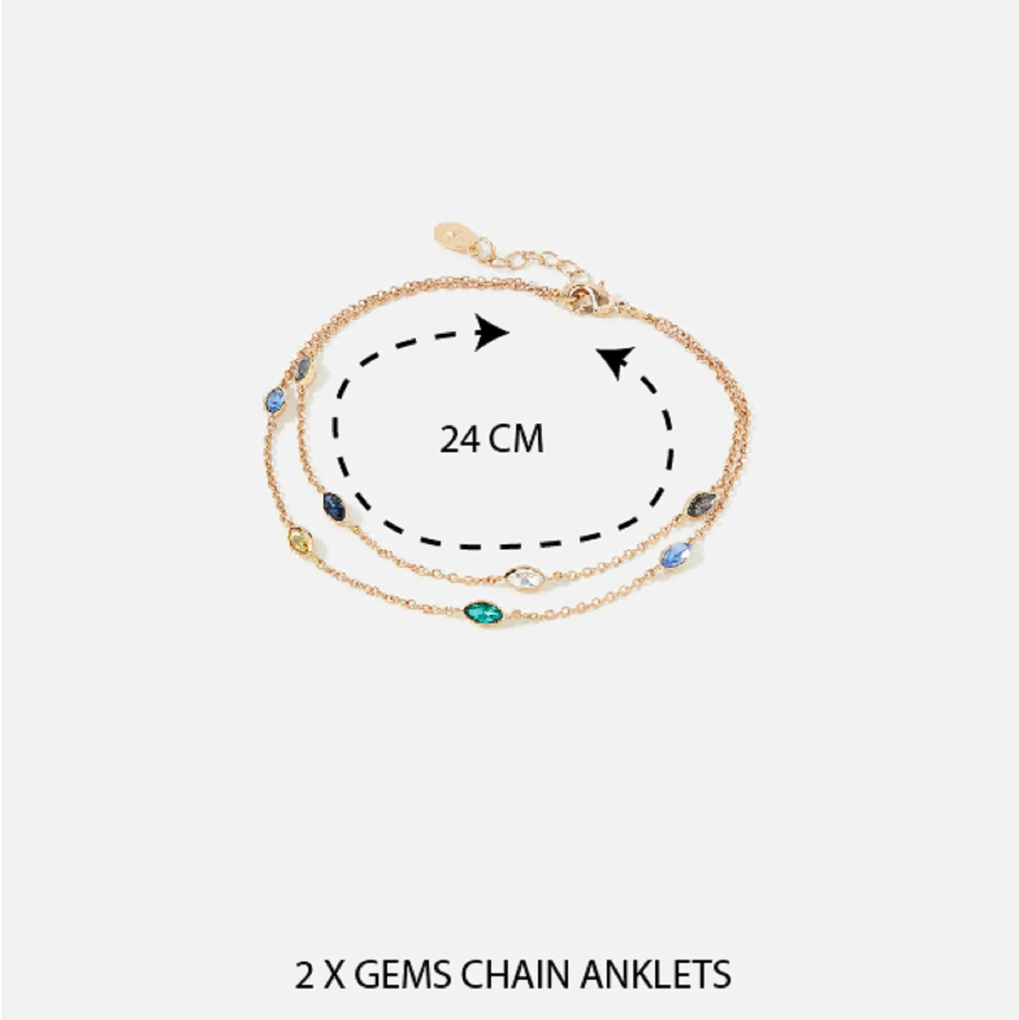 Accessorize London Women's pack of 2 Gems Chain Anklets Jewellery