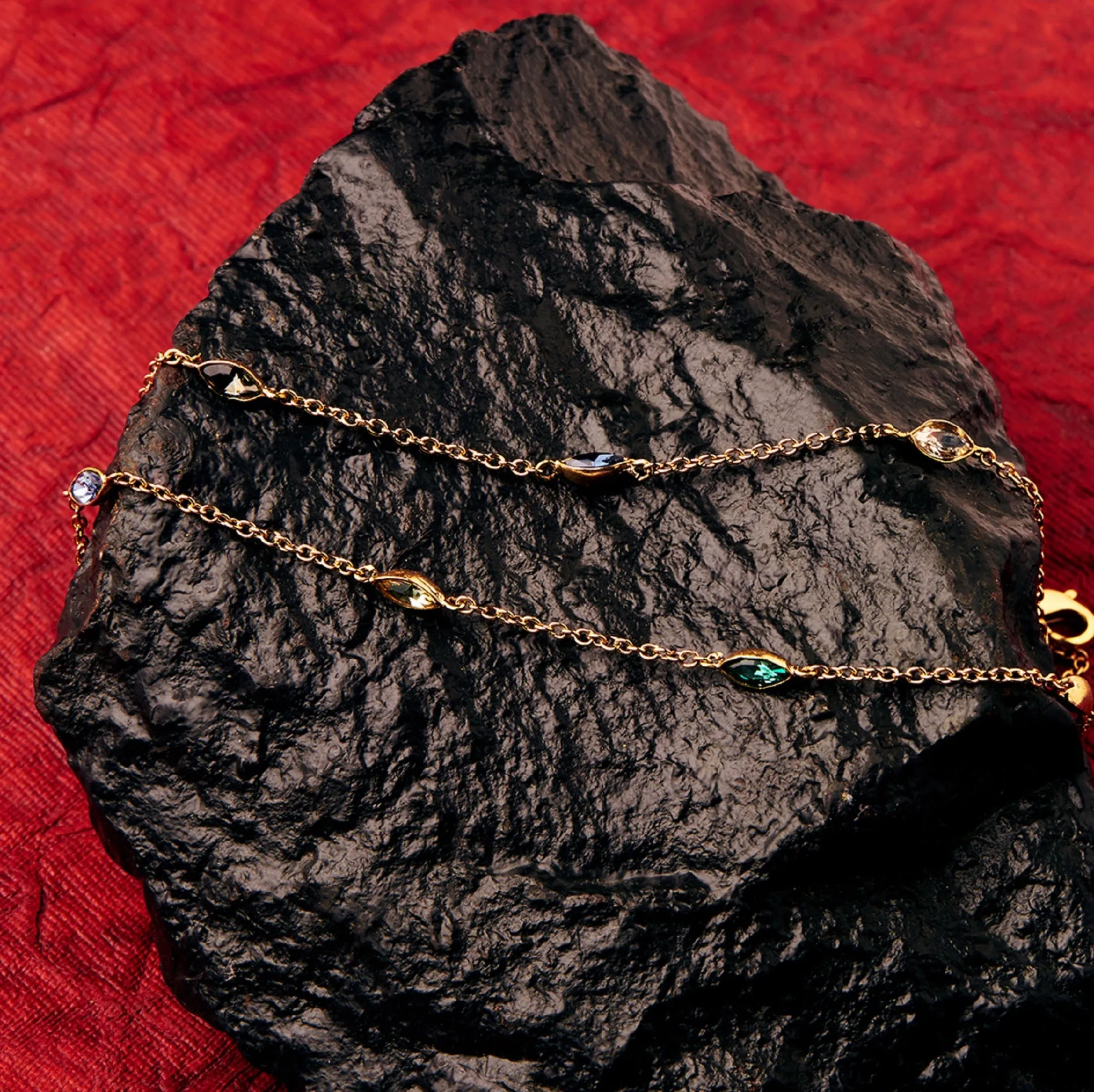 Accessorize London Women's pack of 2 Gems Chain Anklets Jewellery