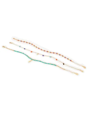 Accessorize London Women's Pack Of 3 Montana Charmy Layered Anklets