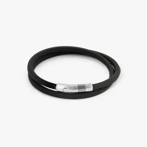 Black Rubber Octagon Click Bracelet with Rhodium-Plated Sterling Silver
