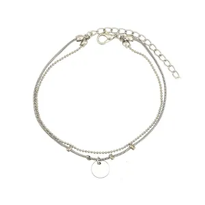 Boho Layered Coin Disc Anklet Bracelet Vintage Silver Ankle Bracelet Summer Beach Foot Chain Bracelet Jewelry for Women (Silver)