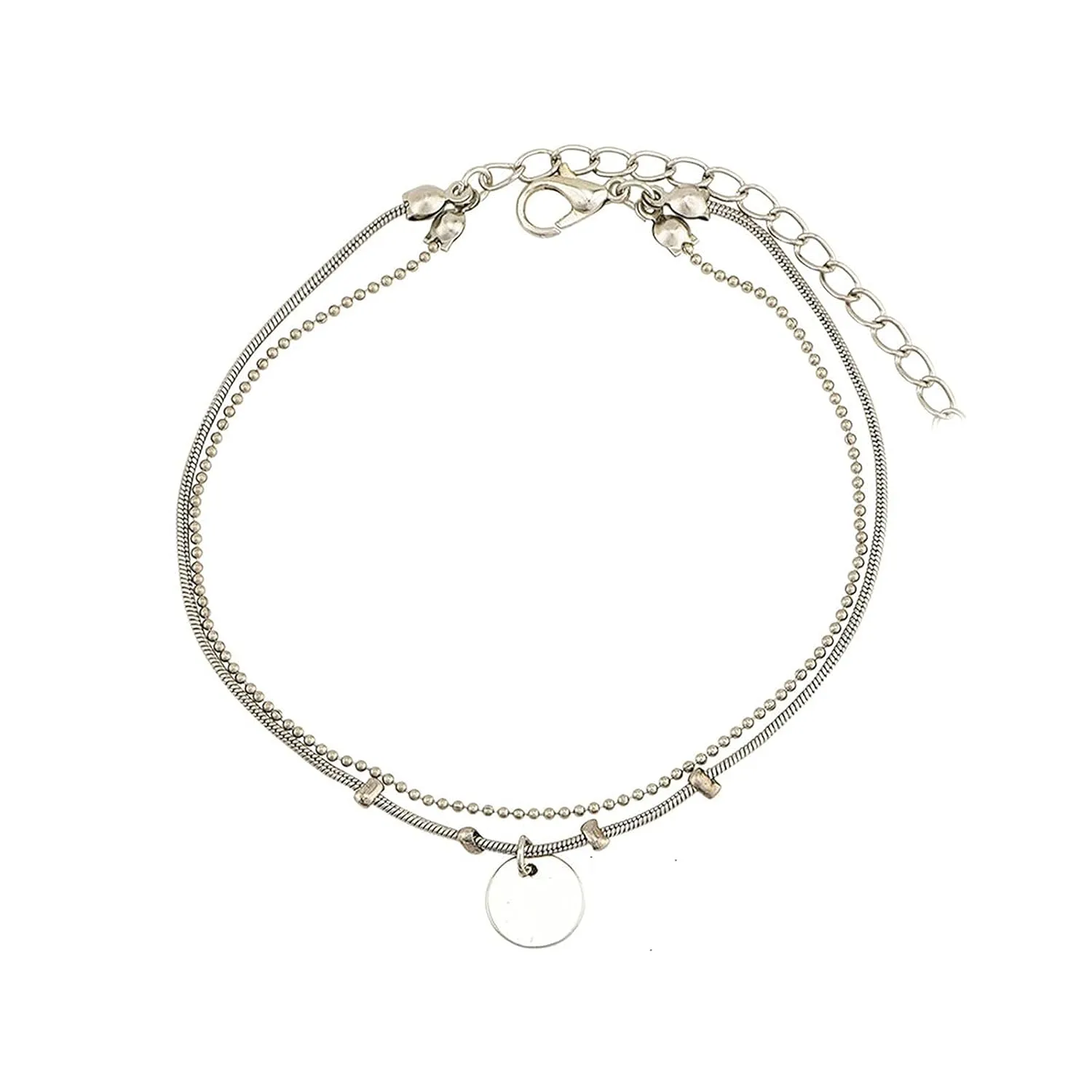 Boho Layered Coin Disc Anklet Bracelet Vintage Silver Ankle Bracelet Summer Beach Foot Chain Bracelet Jewelry for Women (Silver)