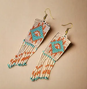 Boho white beaded earrings