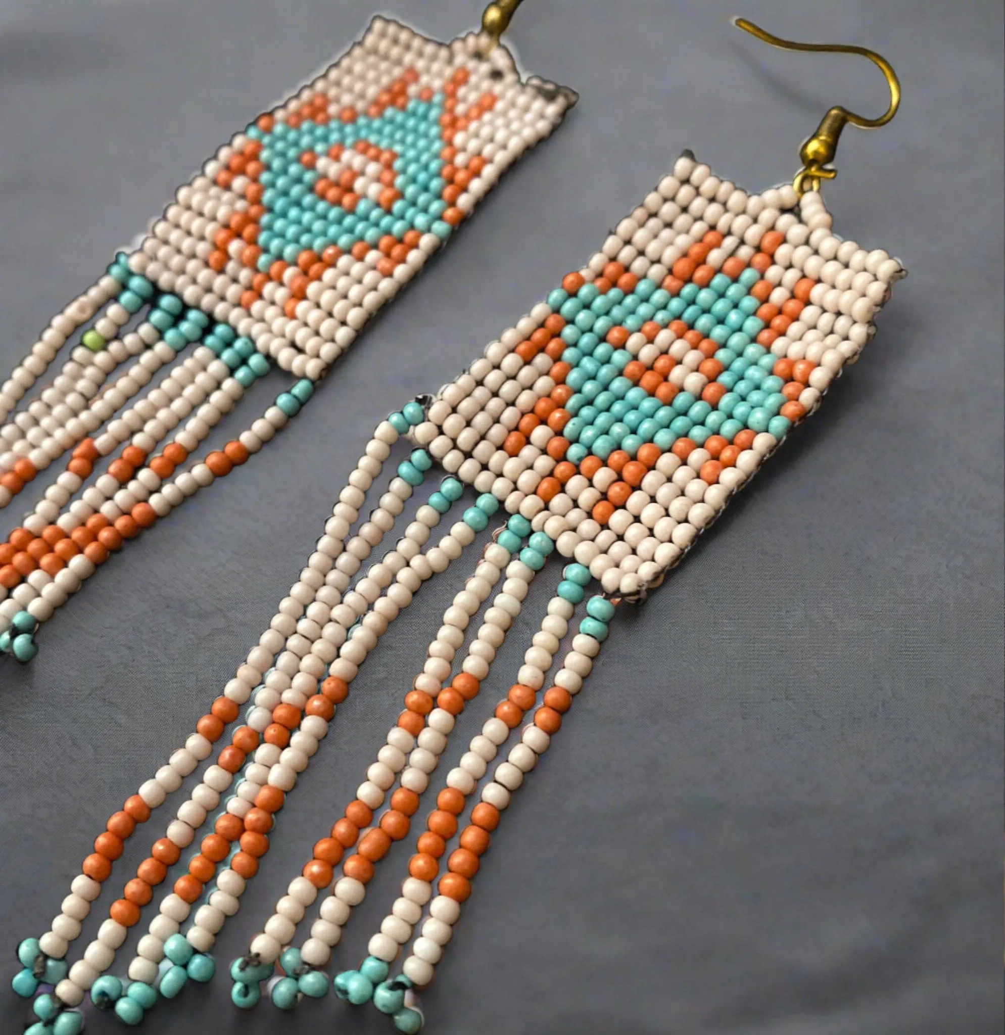 Boho white beaded earrings