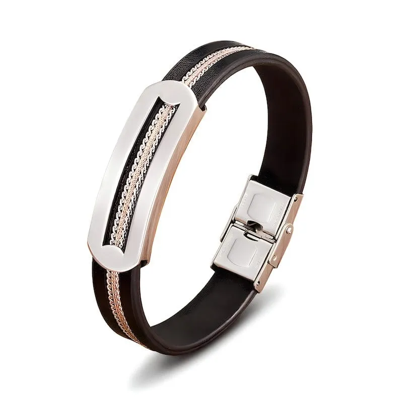 Chain Leather Design Combination Mens Bracelets