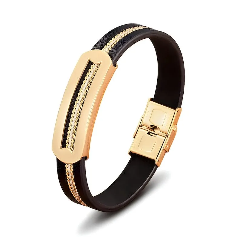 Chain Leather Design Combination Mens Bracelets