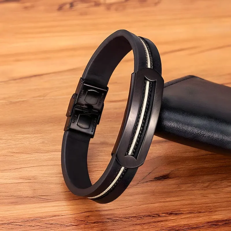 Chain Leather Design Combination Mens Bracelets