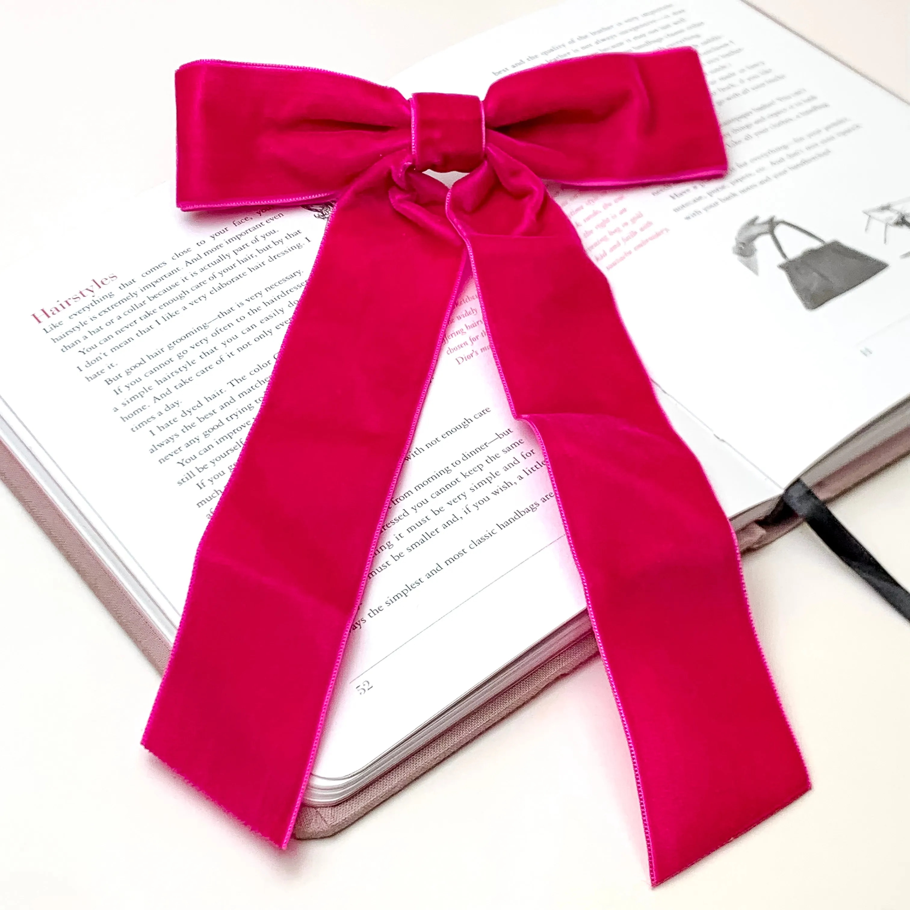 City Sunset Velvet Bow in Fuchsia Pink