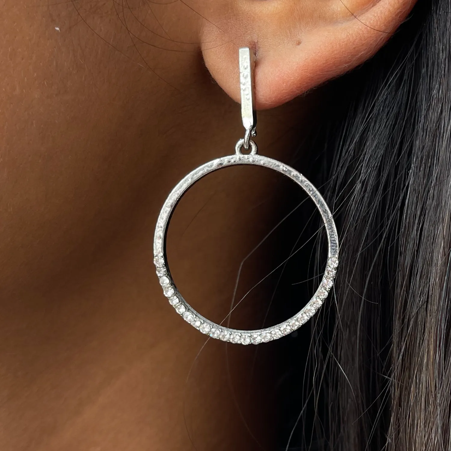 CONTEMPORARY DIAMANTÉ CIRCULAR DROP EARRINGS
