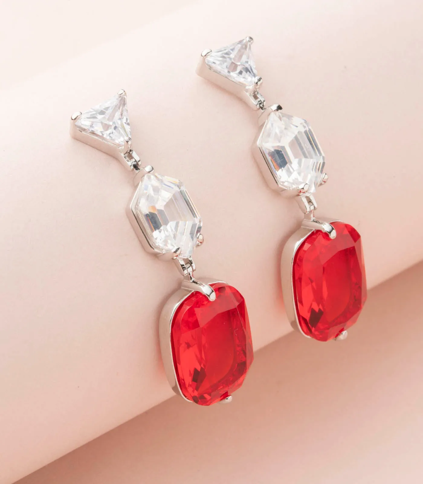 contemporary red earrings (Silver)