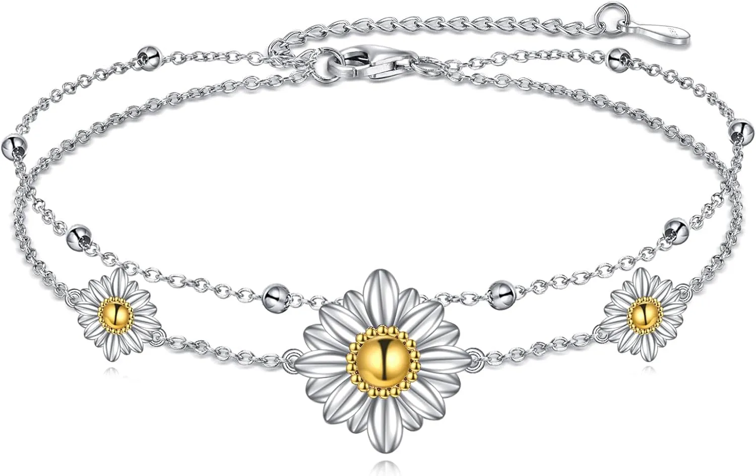 Daisy Ankle Bracelets for Women Sterling Silver Layered Adjustable Foot Chain Birthday Jewelry Gifts for Women