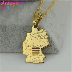 Deutschland map/flag necklace pendants 45cm/60cm chain women