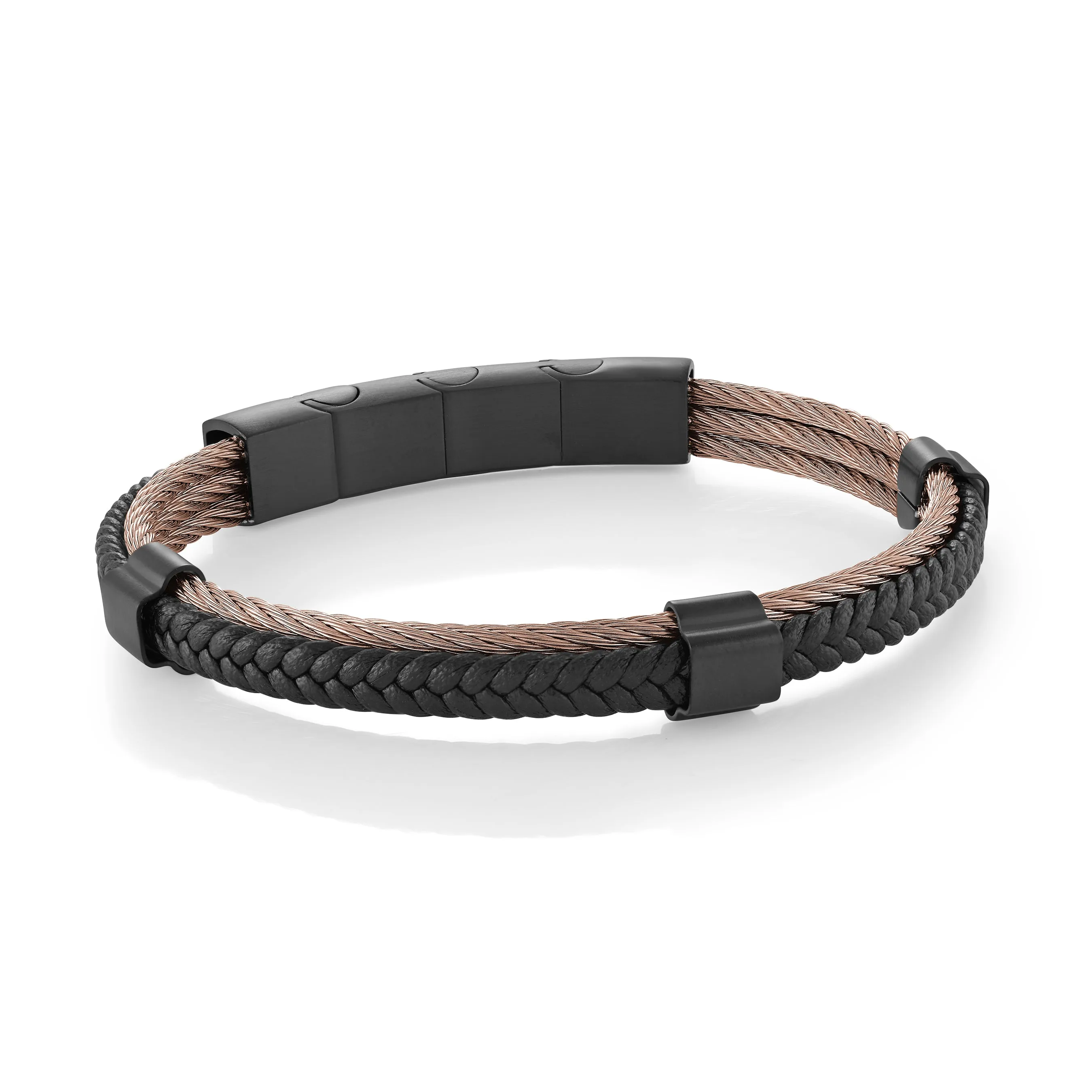 Dual Weave Leather & Cable Bracelet 7mm
