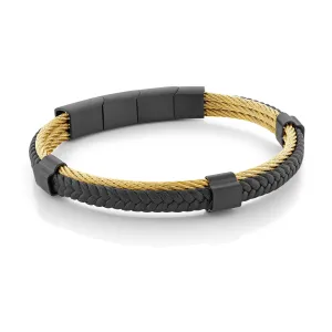 Dual Weave Leather & Cable Bracelet 7mm