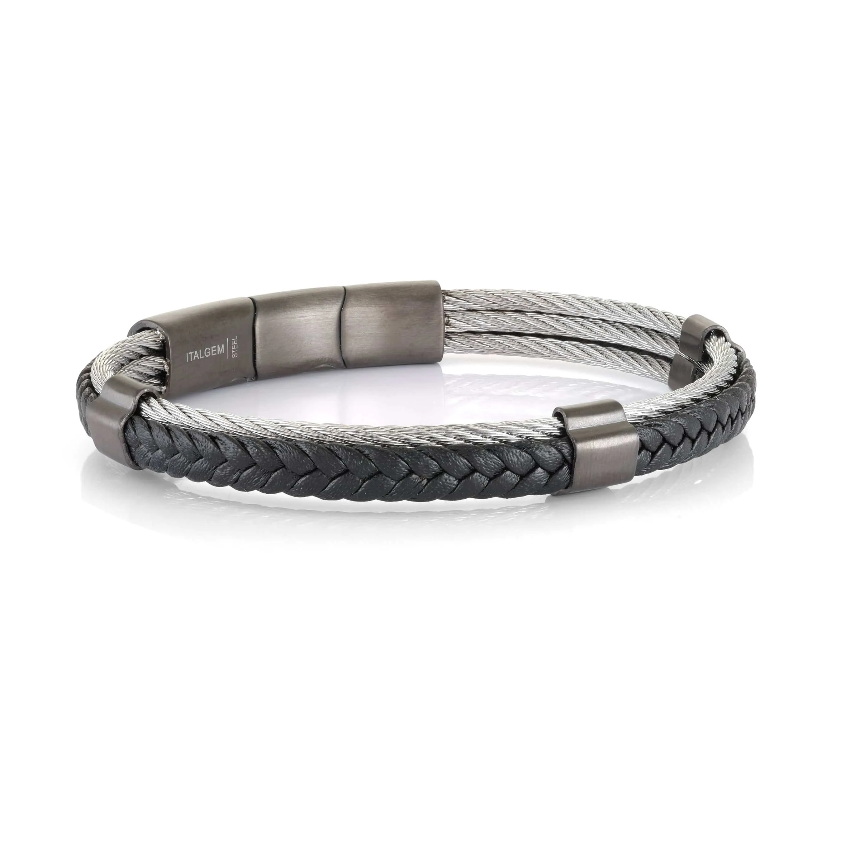 Dual Weave Leather & Cable Bracelet 7mm