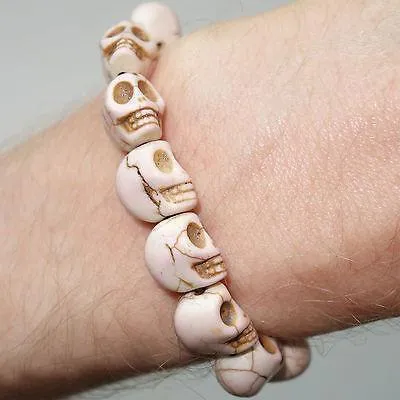 Elastic Cream Skull Charm Bead Bracelet Wristband Bangle for Men Women Boys Girl