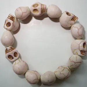 Elastic Cream Skull Charm Bead Bracelet Wristband Bangle for Men Women Boys Girl