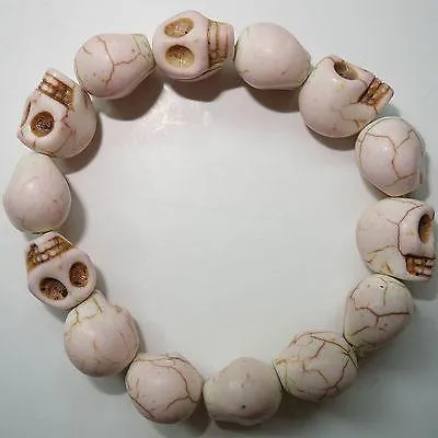 Elastic Cream Skull Charm Bead Bracelet Wristband Bangle for Men Women Boys Girl