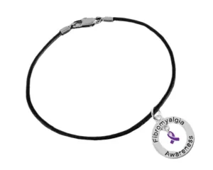 Fibromyalgia Awareness Black Leather Cord Bracelets