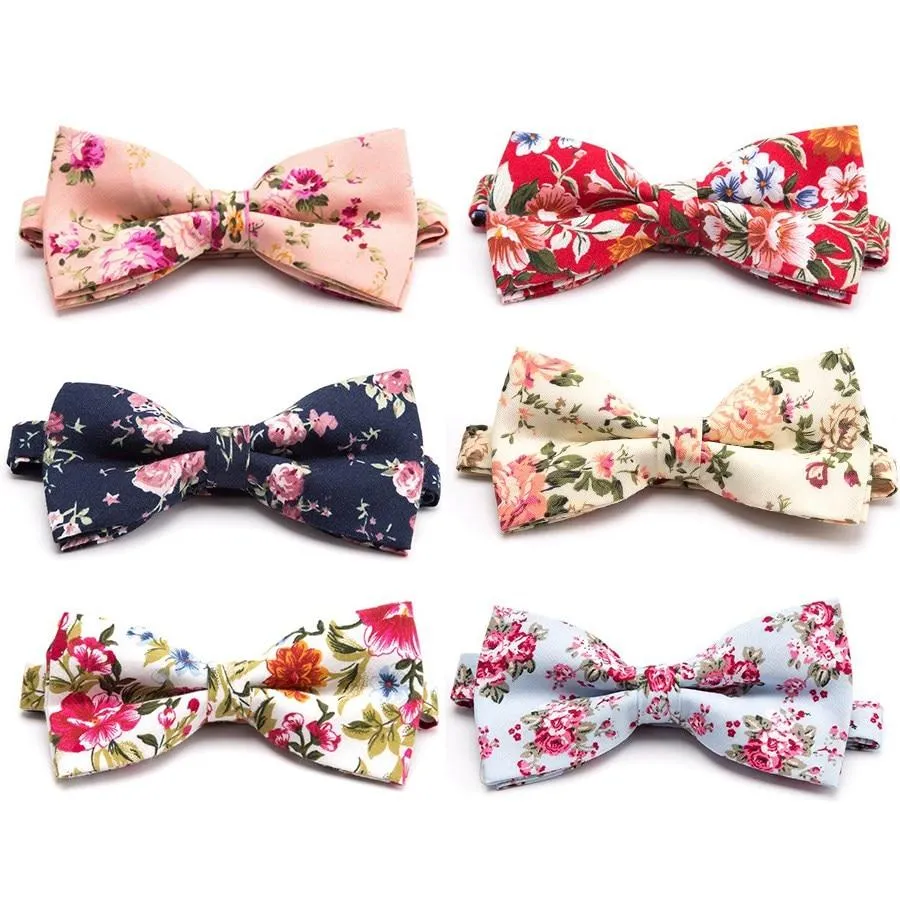 Flowered Cotton Bow Tie Pre-Tied