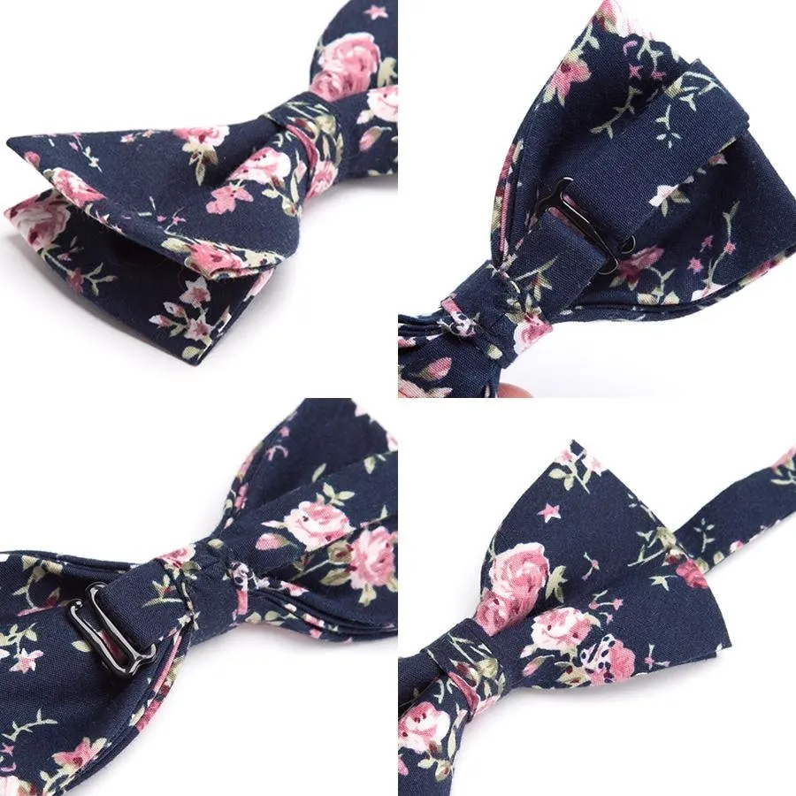 Flowered Cotton Bow Tie Pre-Tied