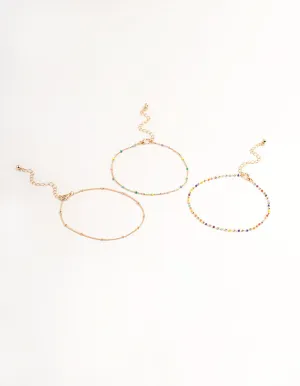 Gold Bright Bead Anklet Pack