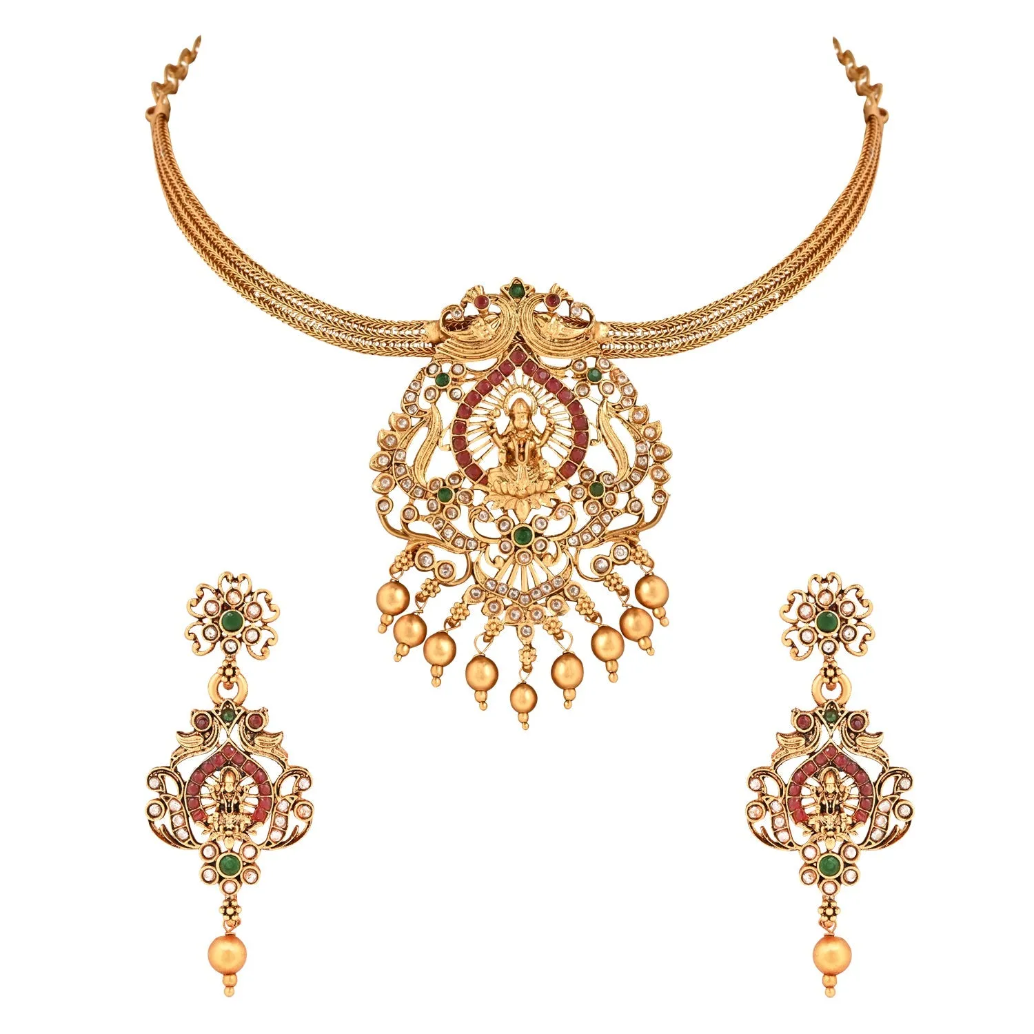 Gold Plated Traditional Temple Choker Necklace Jewellery With Earrings Set for Women/Girls