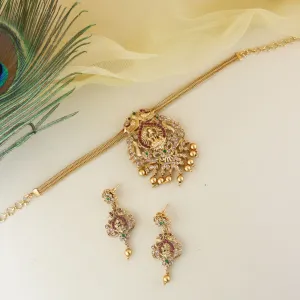 Gold Plated Traditional Temple Choker Necklace Jewellery With Earrings Set for Women/Girls