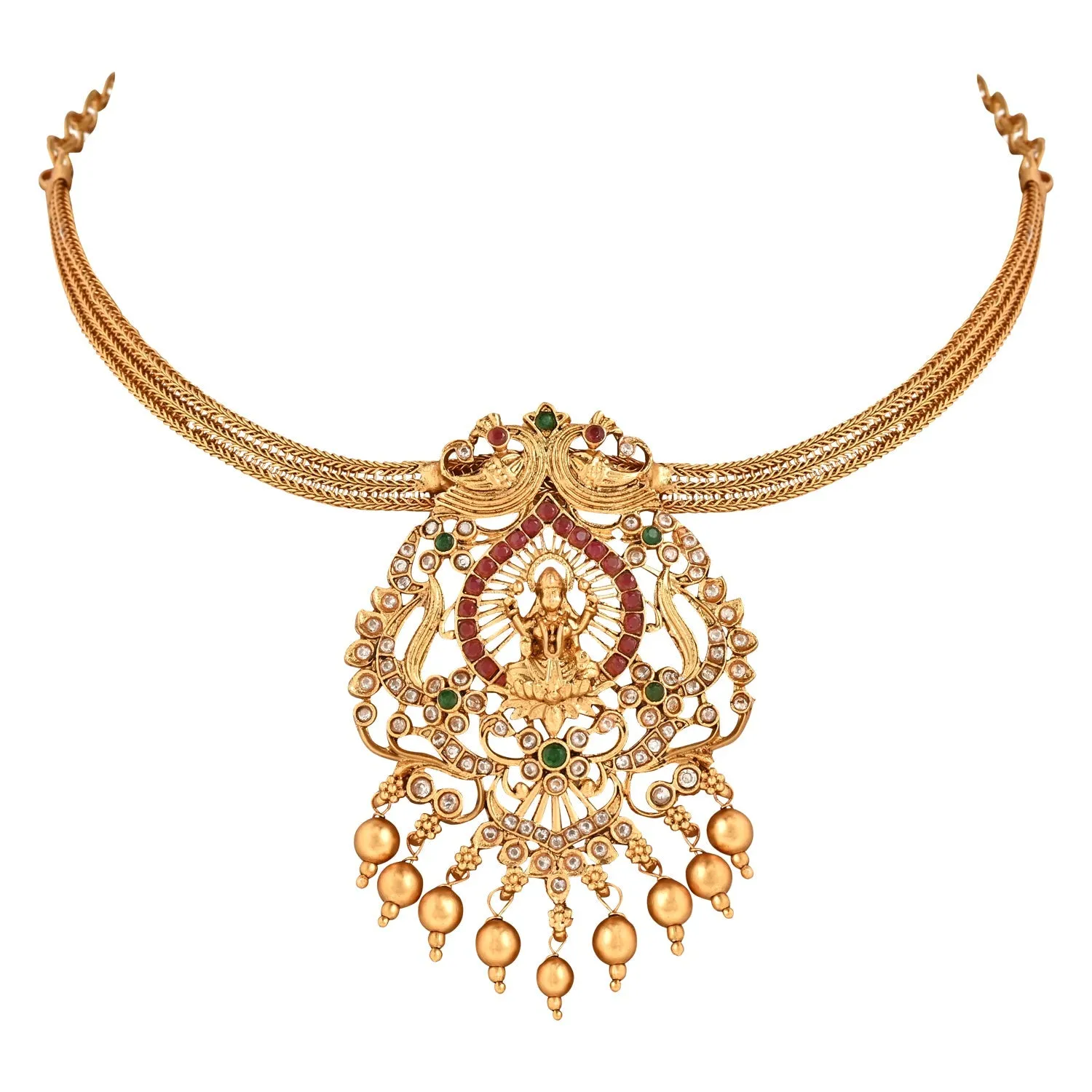 Gold Plated Traditional Temple Choker Necklace Jewellery With Earrings Set for Women/Girls
